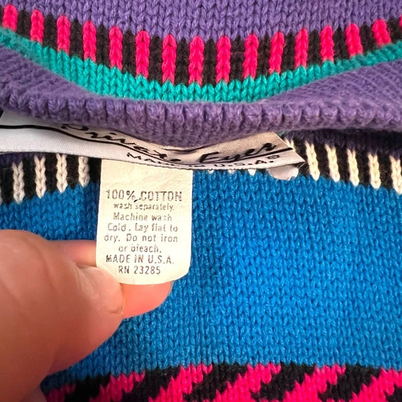 Vintage 80s Private Eyes Cotton Sweater | Bold Stripes V-Neck | Size L - Picture 5 of 6